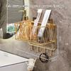 1pc Golden Luxury Bathroom Shelf Without punching,Shower Skin Care Products Wall Organizer Storage Rack with Hook,Kitchen Wall Mounted Storage Rack.