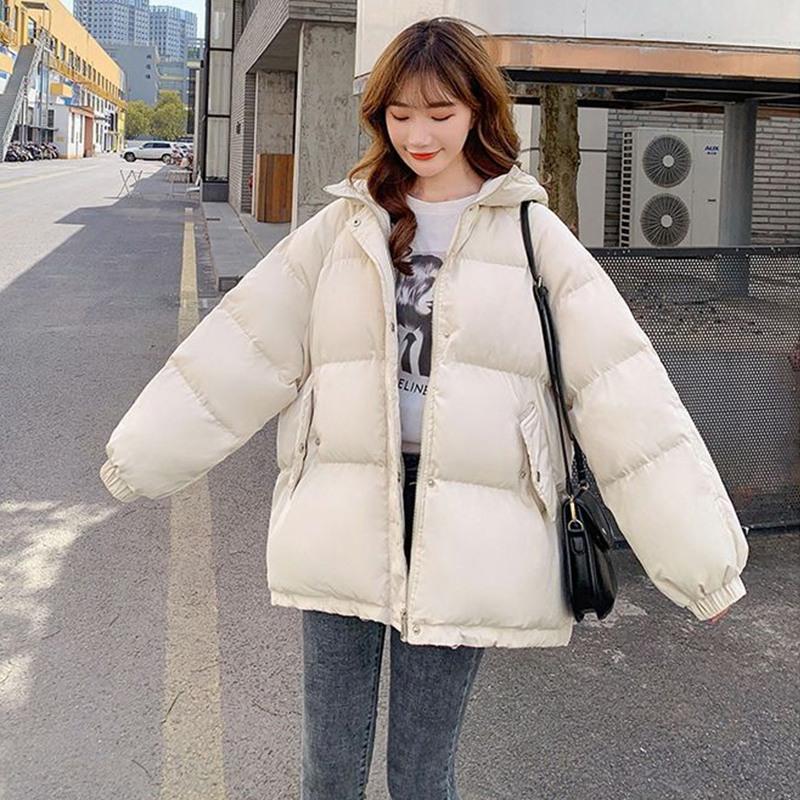 Женское зимнее хлопковое пальто с капюшоном, короткая парка, теплое пальто, ветрозащитный утолщенный уличный пуховик, однотонный цвет