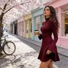 Современное платье-свитер А-силуэта с 3D-эффектом пэчворк для городского кэжуал