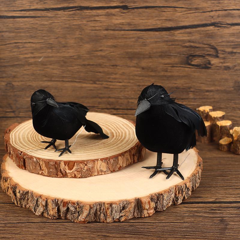 Small Simulation Fake Bird Realistic Halloween Black Crow Model Ornament Simulation Bird Home Decoration Animal Creepy Toy