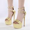 Fashion Liyke Fashion Design Double Buckle Strap Platform Sandals Women Sexy Peep Toe 16CM Super High Heels Wedding Banquet Shoes Golden