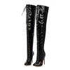 Sexy High Heels Women's Over the Knee Boots Pointed Toe Lace-up Thigh High Boots Female Fetish Dance Party Shoes Big Size 34 48