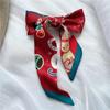 Ribbon Headband Christmas Silk Scarf Printed New Year Scarf Retro Long Scarf  Women