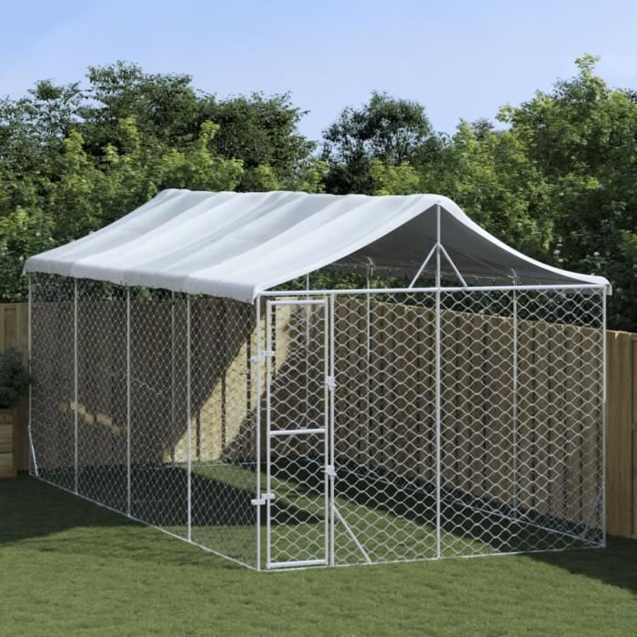 VidaXL Chenil d'extérieur pour chiens avec toit argenté 3x6x2,5 m 3190488