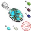 925 Sterling Silver Pendant Women Gemstone Handmade Jewelry Anniversary Gift Blue Green Purple Copper Turquoise Pearl Lapis Mother Of Pearl Boho
