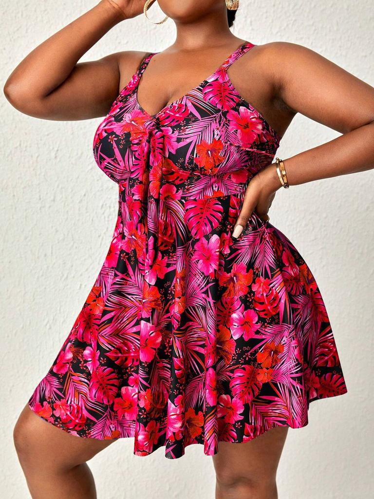 Женский сексуальный купальник большого размера с цветочным принтом, женский летний комплект из двух частей, модный пляжный купальный костюм