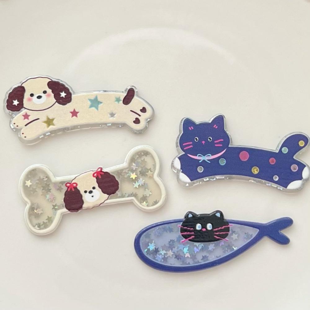 Sweet Cartoon Hair Clip Dog Bone Cat Small Fish Pentagram Glitter Hairpins For Women Girls