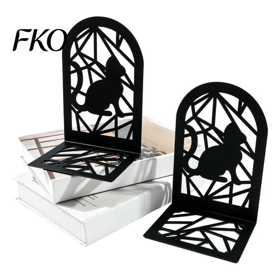 Anti-slip Bookend 1 Pair Metal Hollow Cat Bookends, Decorative Heavy Book Ends Support for Shelf, Non-Skid Black Stopper Home Office
