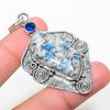 Natural K2 Blue Azurite, Blue Topaz 925 Sterling Silver Pendant 2.56" L4r14