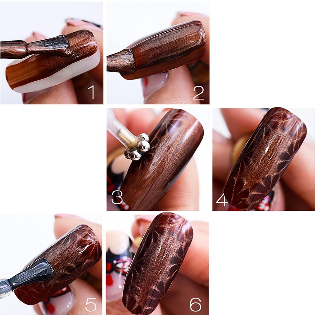 YIKOOLIN 1/2/5Pcs/Set Pieces Nail Magnet Stick Cat Eye Magnet Tool Double-Headed Flower Design Nail Art Magnet Pen for Salon