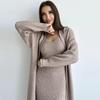 Женский осенне-зимний модный элегантный вязаный кардиган комплект с длинными рукавами пальто тонкая юбка комплект из двух предметов