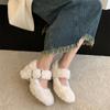 Fashion Mary Jane High Heels Women 2024 Autumn/Winter New Versatile One Line Square Headed Thick Heels Shallow Mouth Plush Single Shoes