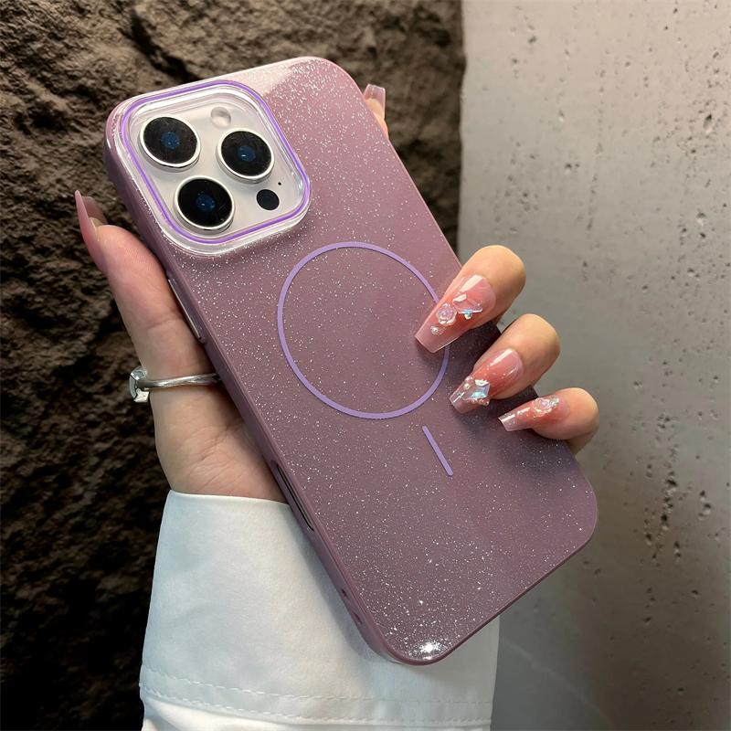 Luxury Bling Glitter For Magsafe Magnetic Case For iPhone 16 15 14 Plus 13 12 11 Pro Max Wireless Charging Shockproof IMD Cover