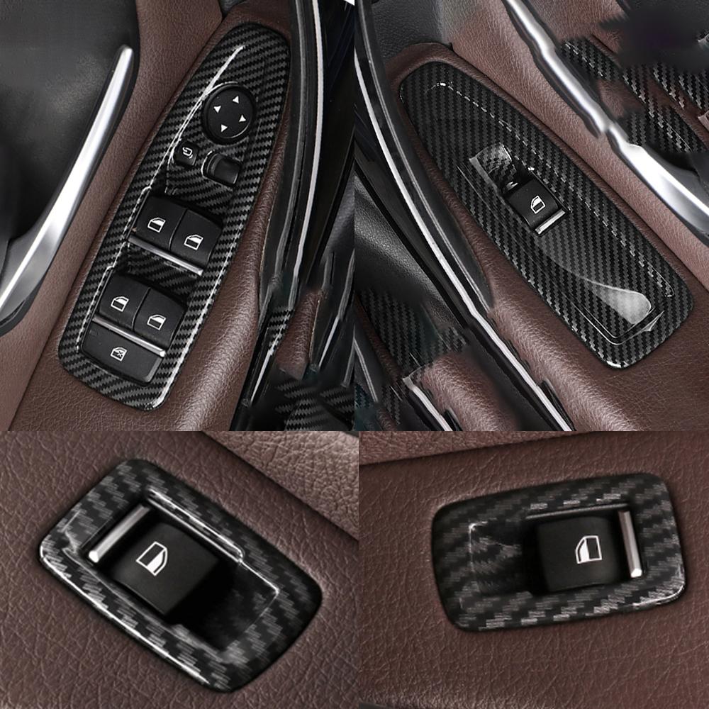 Car Interior Door Carbon Fiber Window Lift Switch Button Panel Trim Cover Replace For BMW 1 3 Series F20 F30 F31 F34