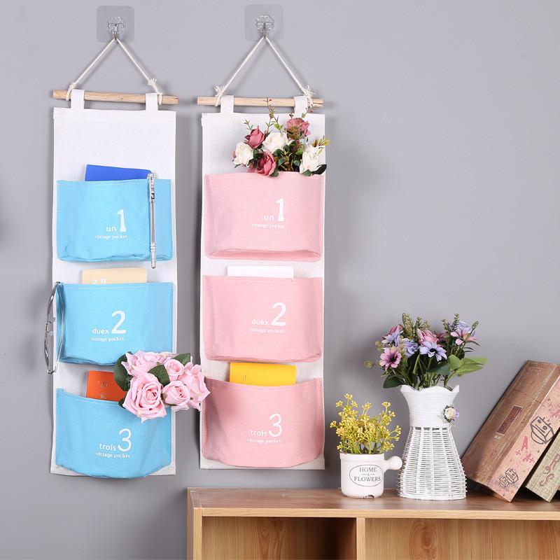 Креативный органайзер для хранения из льна и хлопка с 3 карманами, домашний декор, сетка для мелочей