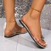Женская обувь 2024 года, летние, с открытым носком, однотонные, большого размера, модные, повседневные, украшенные стразами, римские женские сандалии на плоской подошве