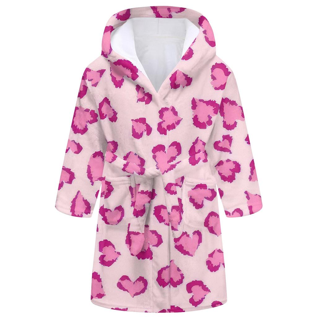 Children's Long Bathrobe Printed Flannel Pajamas