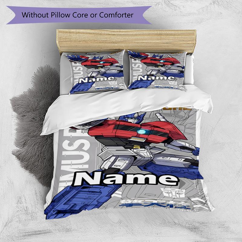 3pcs Duvet Cover Set (1*Duvet Cover + 2*Pillowcase, Without Core), Custom Name Transformers Pattern Bedding Set, Home Bedroom Decor Gift