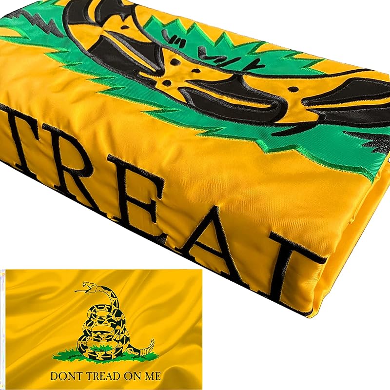 Double Sided Dont Tread on Me Gadsden Flag- Heavy Duty Don't Tread on Me Flag 3x5 outdoor -Tea Party Rattlesnake Flags Banner with 2 Brass Grommets 4