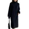 J-Scott Women's Knit Turtleneck Dress with Drop Shoulders, Voluminous Sleeves, and Midi Length, Black, JS116-BK-L