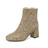 Gold Silver Blue Sequined Cloth Glitter Shoes Women High Heels Ankle Boots