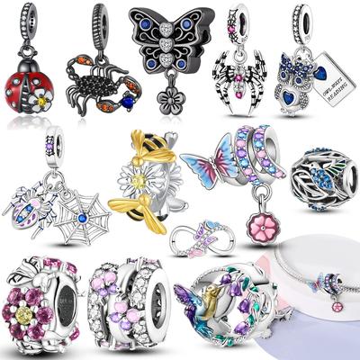 Оригинальная медь черная бабочка паук фиолетовый циркон пчела цветок животное бусина подходит браслет женский подарок DIY аксессуар ювелирное изделие