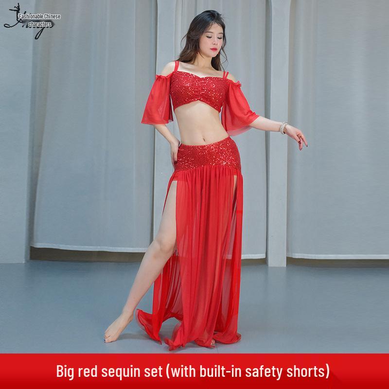 2025 Лето Сексуальный Расшитый Блестками Высококлассный Комплект для Танца Живота – Костюм для Практики и Выступлений