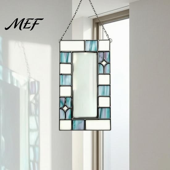 Portable Hanging Photo Holder Acrylic Frame Light Catcher, Retro Stained Glass Style Church Window Decor Display with Chain, Transparent Decorative