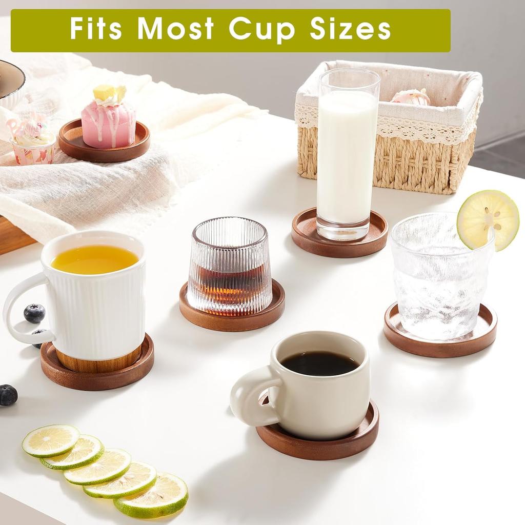Set of 6 Wooden Coasters With Holder - Coffee Table Coasters for Drinks, Modern Home Decor, Dining Table Decorative Set, Cute Beer Bar Rustic Outdoor