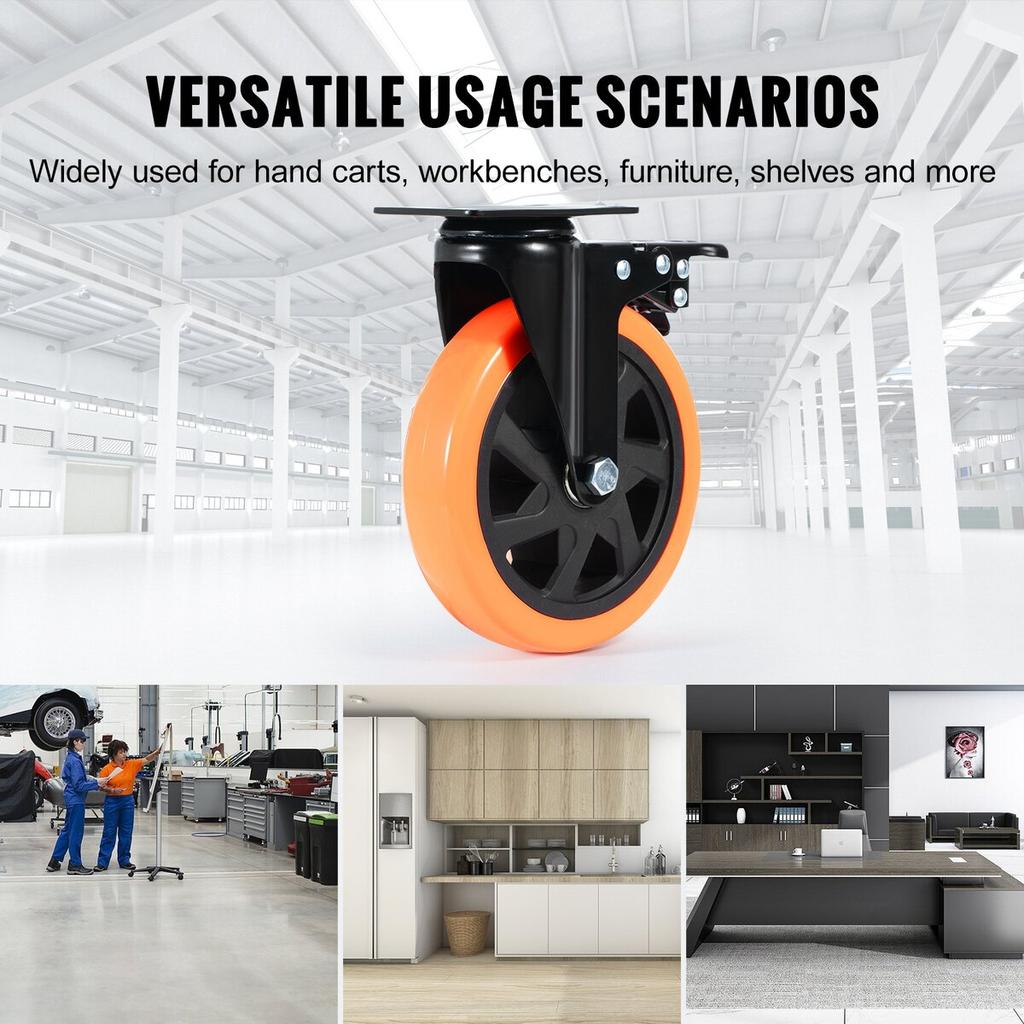 Caster Wheels, 6-inch Swivel Plate Casters, Set of 4, with Security A/B Locking No Noise PVC Wheels, Heavy Duty 700 lbs Load Capacity Per Caster,