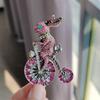 Medieval Pink Cute Animal Brooch Creative Diamond-Encrusted Bunny Cycling Pin Small Suit Accessories Corsage