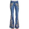Fashion Casual Mid-waist Light Blue Jeans High Street Slim Flare Pants Pocket Button Embroidered Trousers Pantalones Mujer 30201