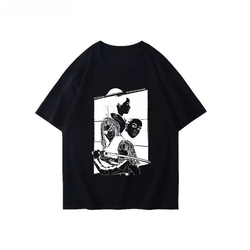 2025 Autumn and Winter Heavy Horror Style High Street Movie Screen Printing T-shirt Men's Women's Pure Cotton Versatile T-shirt