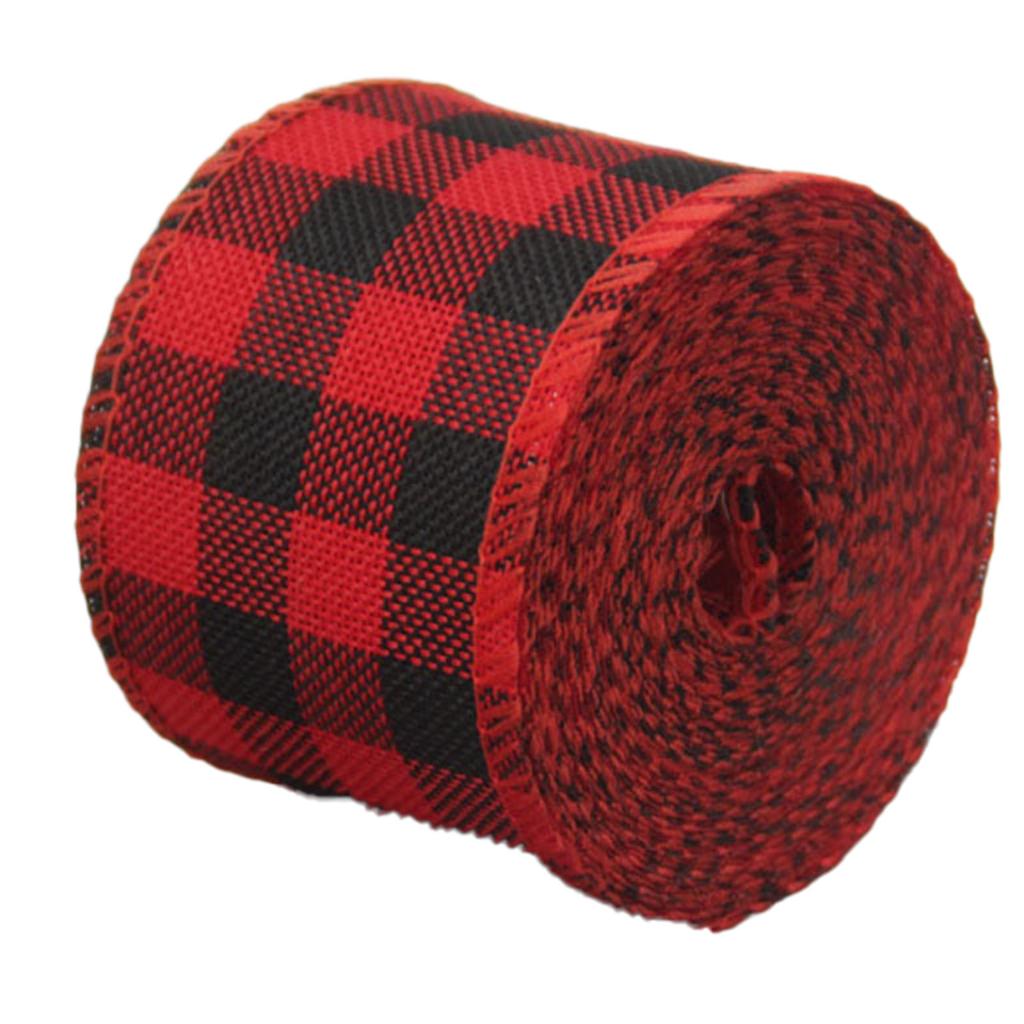 6M Christmas Checkered Wired Edge Weave Ribbon Plaid Black Red Green Diamond Check Pattern Craft Christmas Decoration Linen