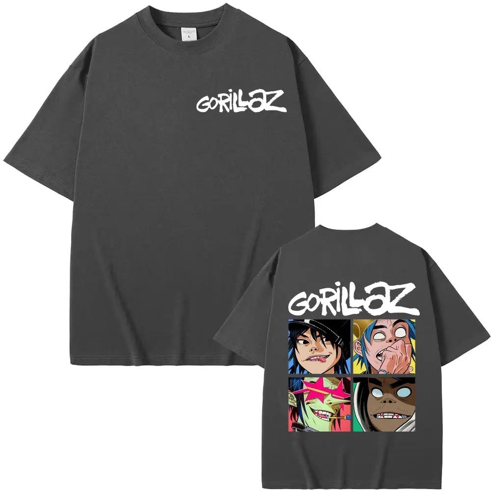 Футболка Gorillaz в винтажном мультяшном стиле, унисекс, в стиле Харадзюку, классическая, свободного кроя, 100% хлопок, уличная одежда.