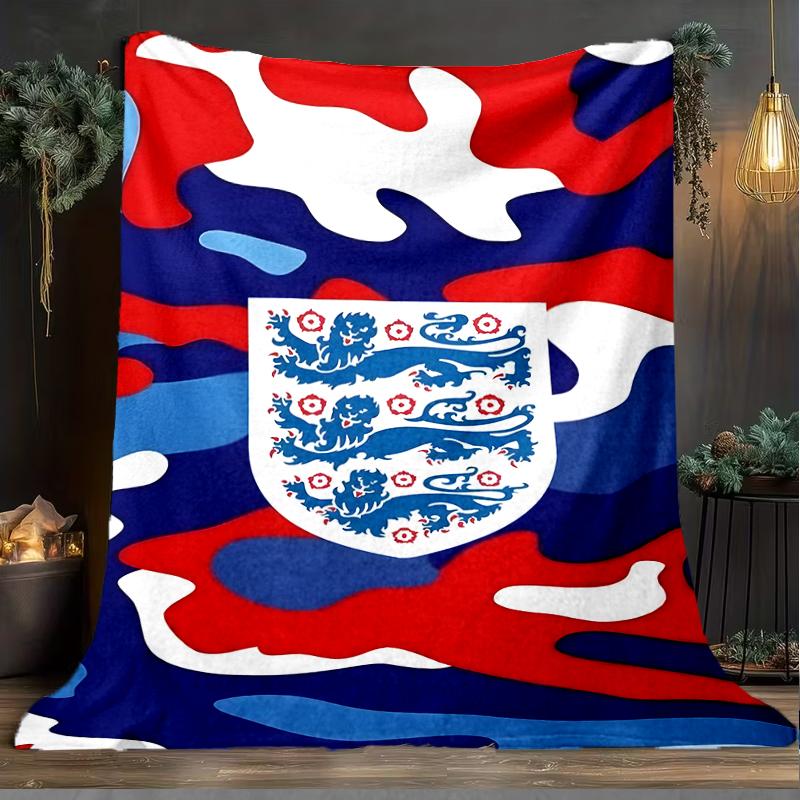 1PC England Football Crest Printed Soft Flannel Blanket Throw for Adult Bedroom Living Room Sofa Camping Travel Fan gifts Christmas Gifts
