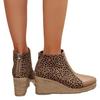 Large Size Wind Leopard Print Short Women's Boots Autumn and Winter New Thick-soled Wedge Stitching Fashion Boots