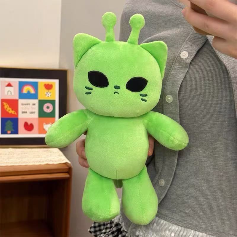 Милая плюшевая игрушка-кошка-инопланетянин Зеленый котенок Мягкая набивная кукла Кавайная аниме-подушка Плюшевая подушка Украшение для дома Для детей и взрослых