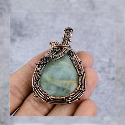 Аквамарин Gemstone Pure Copper Wire Wrap Ювелирная подвеска ручной работы