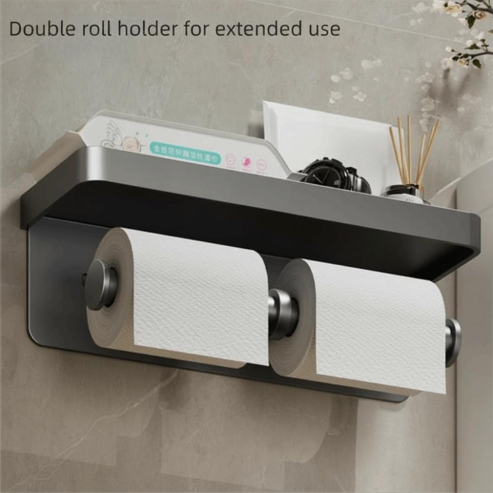 Versatile Toilet Paper Holder Aluminum Alloy Tissue Roll Holder Paper Roll Storage Shelf Household