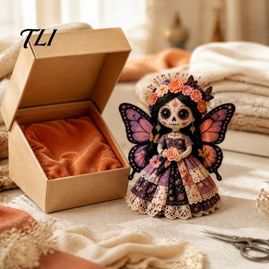 Beginner Friendly Sewing Project Halloween Patchwork Doll DIY Kit, Skeleton Witch Girl Handmade Easy Embroidery Starter Set Fabric Craft for