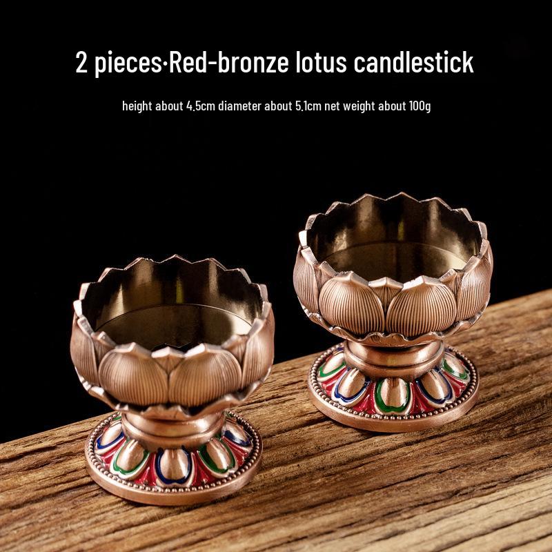 Полностью металлический набор подсвечников-лотосов для буддийских подношений