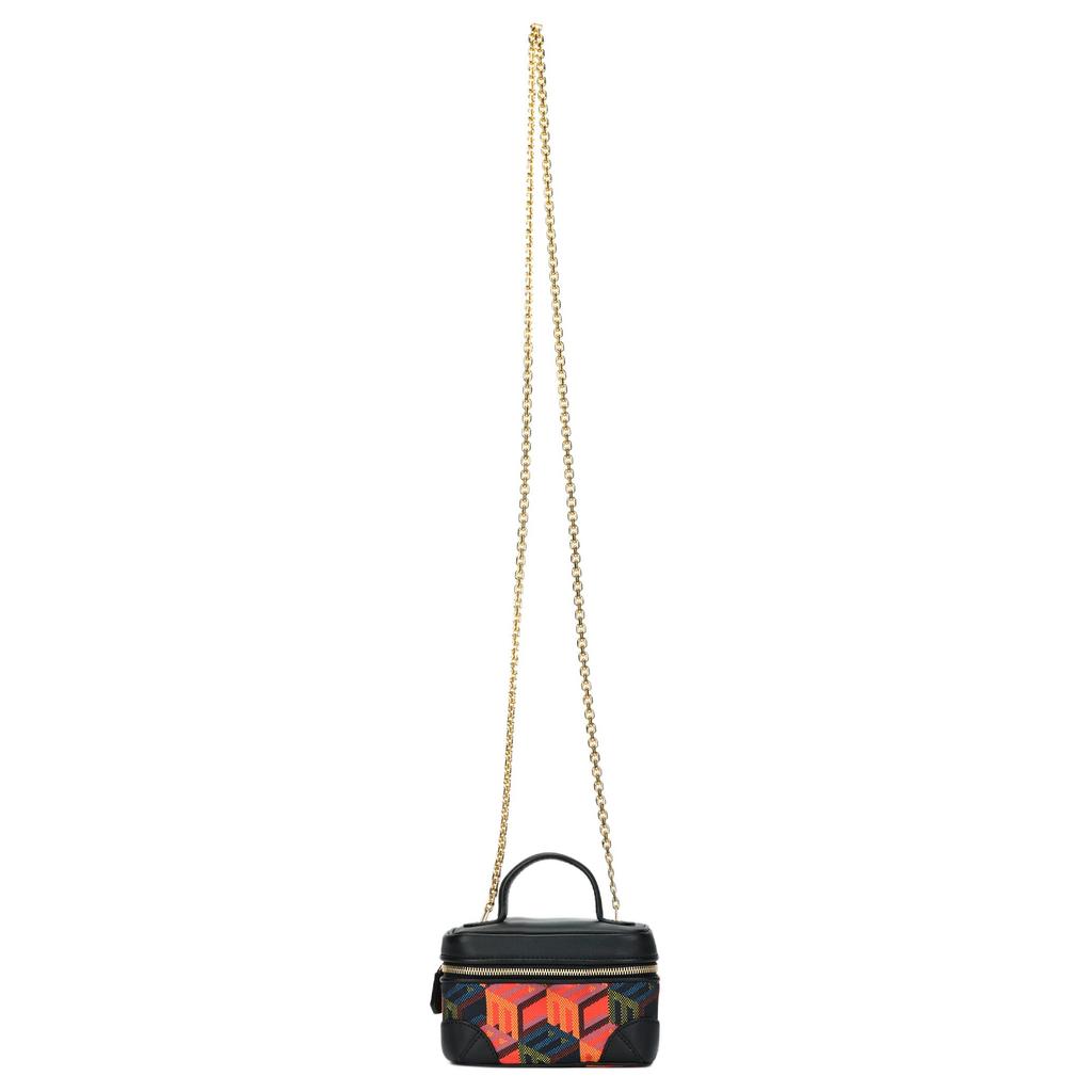 MCM Multicolor Geo Canvas & Leather Vanity Case Crossbody Bag with Gold Chain for Daily Use