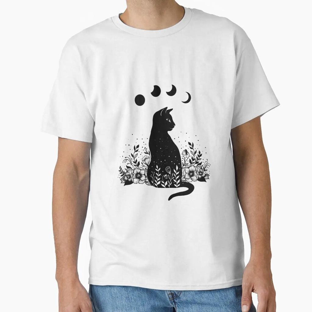 Night Garden Cat Classic T Shirt Vintage Versatile Soft Stylish Slightly Breathable Unisex Comfortable Casual Stretched