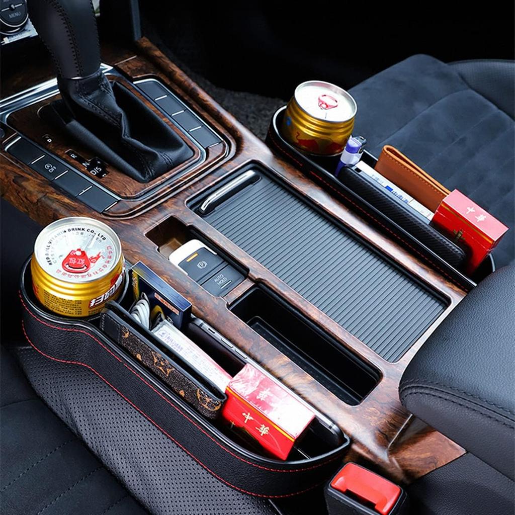 Car Seat Gap Filler Organizer Between Front Seat Car Organizer And Storage Box, Auto Premium PU Leather Console With Cup Holder, Car Pocket For