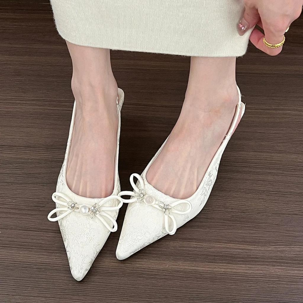 Fashion Fashion Bowknot Women's Sandals Party Sexy Pumps 2025 New Pointed Back Strap High-heeled Stilettos Ladies Slingback Sandals