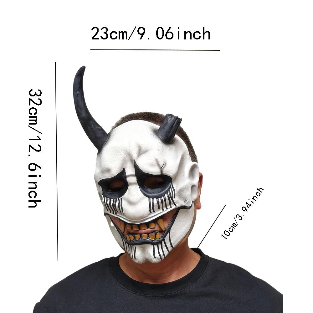 2026Red Hannya Mask Latex Adult Half-Face One-Size-Fits-All Halloween Horror Fangs Ghost Black Horn Mask