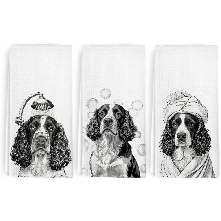 Funny Springer Spaniel Dog Hand Towels for Bathroom Washroom Decor, Springer Spaniel Dogs Gifts for Men Women, Cute Dog Decorative Hand Towels Set of