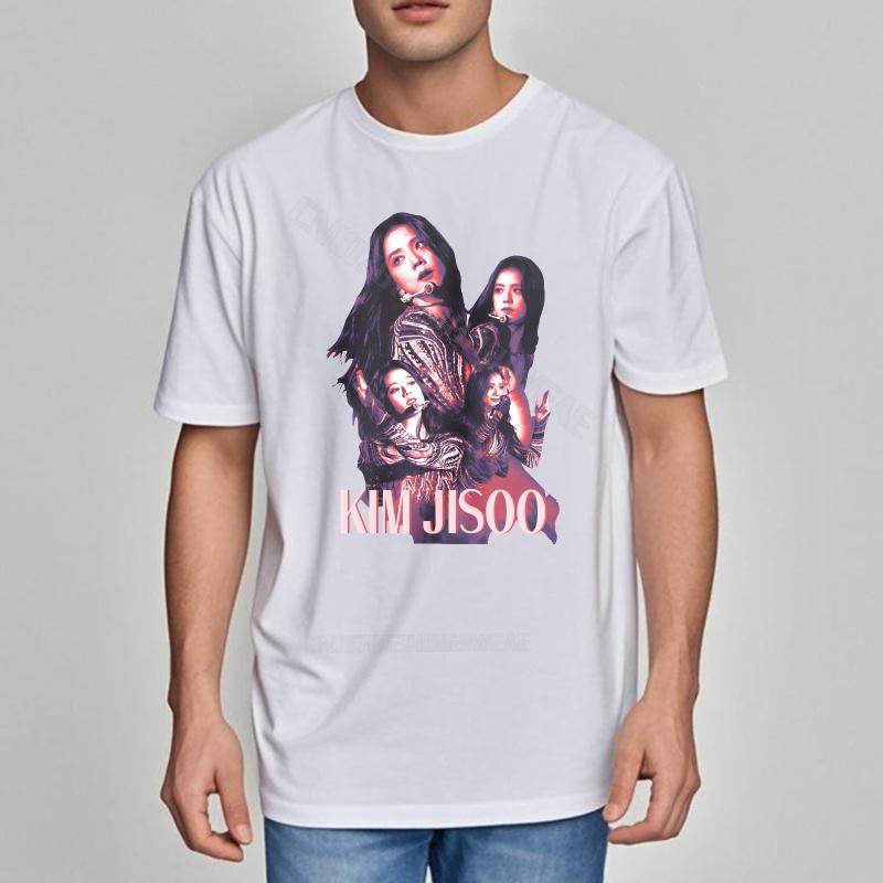 Unisex T Shirts Short Sleeve New Teeshirts Kim Jisoo Portrait On Black Travel Relaxed Fit Tshirt Classic Everyday Tees Streetw