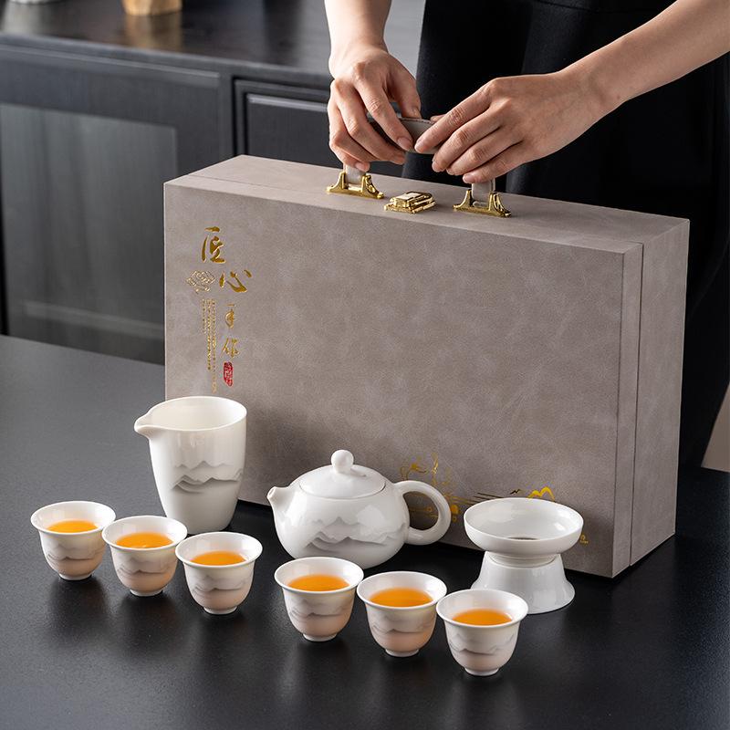 Suet Jade White Porcelain Xishi Pot Set, a Complete Set of Kung Fu Tea Sets, High-end Business Souvenirs, Gift Boxes, Boutique Products